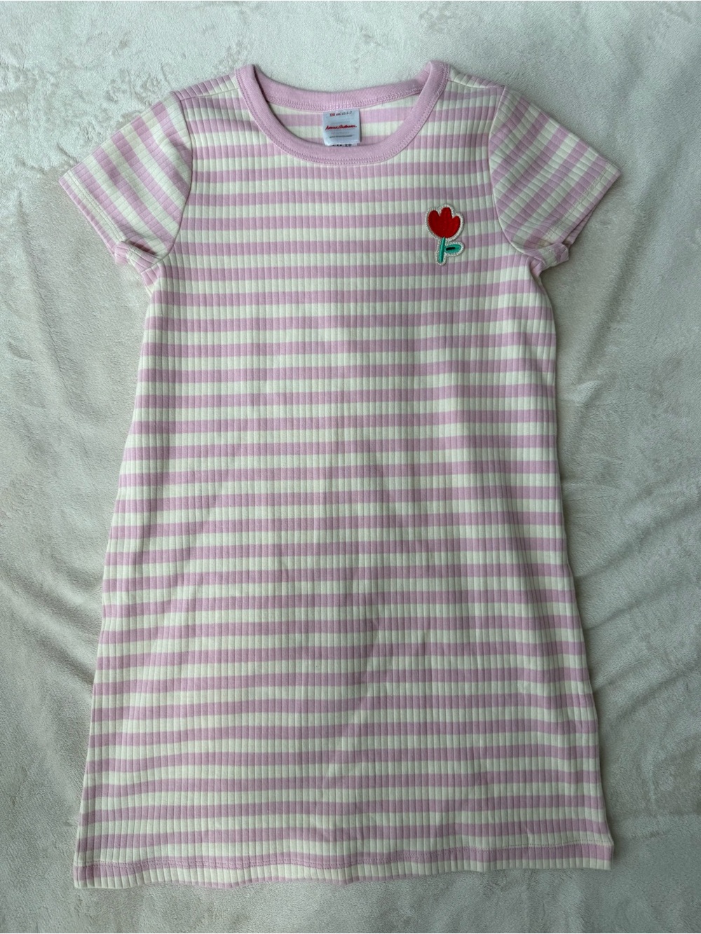 Hanna Andersson Pink and Cream Striped Ribbed Dress with Tulip Patch